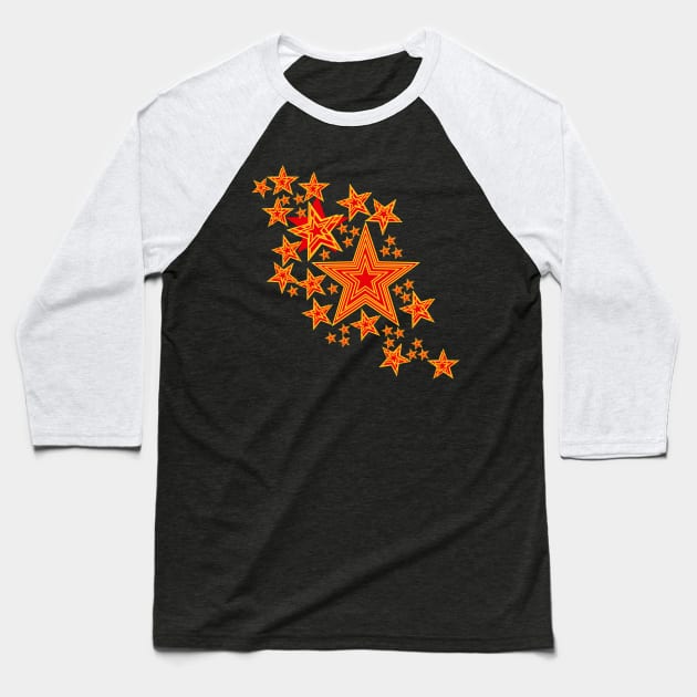 Red & orange stars Baseball T-Shirt by andersonartstudio